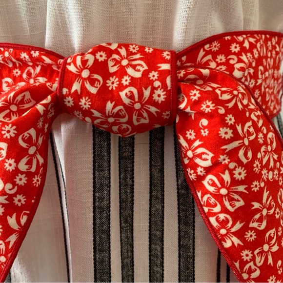 Vintage Dress 1970s striped With red and white Bow patterned sash Linen Feel - Picture 3 of 16